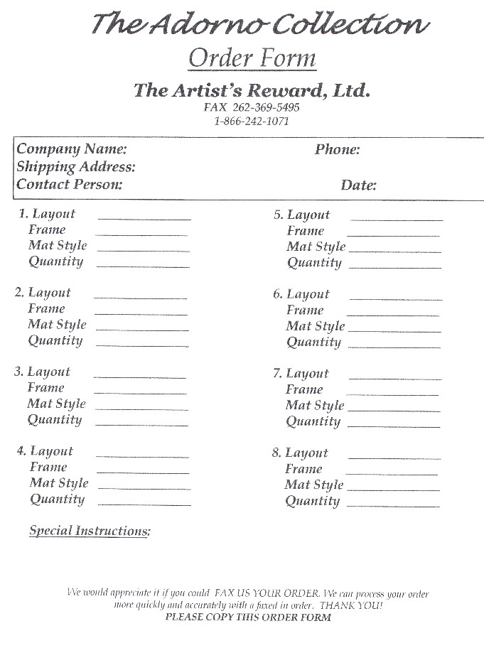 Studio Photographers Order Form.